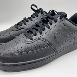Nike Men's Court Vision Low Triple Black Leather Shoes CD5463-002 - Size 8.5